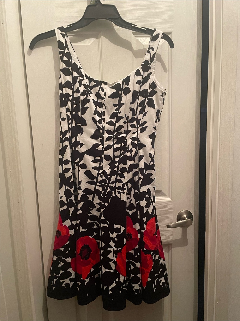 Nine West Black & White Floral Midi Dress with Red Accents